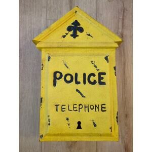 Quirky Yellow Metal "Police Telephone" Letter Mail Card Box Wall Decor Man Cave